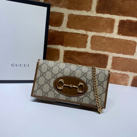 Gucci Horsebit 1955系列链条包 621892啡PVC/棕色