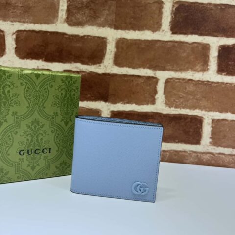 GUCCI GG Marmont系列皮革双折钱包 428726浅蓝猪纹/浅蓝G