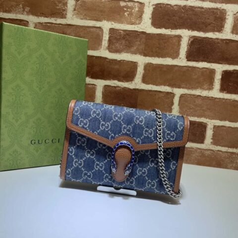 GUCCI Dionysus系列迷你链条手袋 401231蓝牛仔