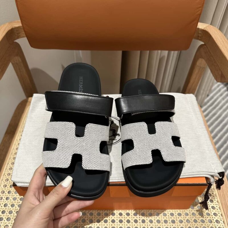 Hermès 二舅鞋 🐎🐎平纹黑色拼布