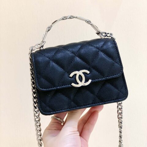 CHANEL 2022cc 春夏系列 珐琅手柄小挎包 AP2758黑色