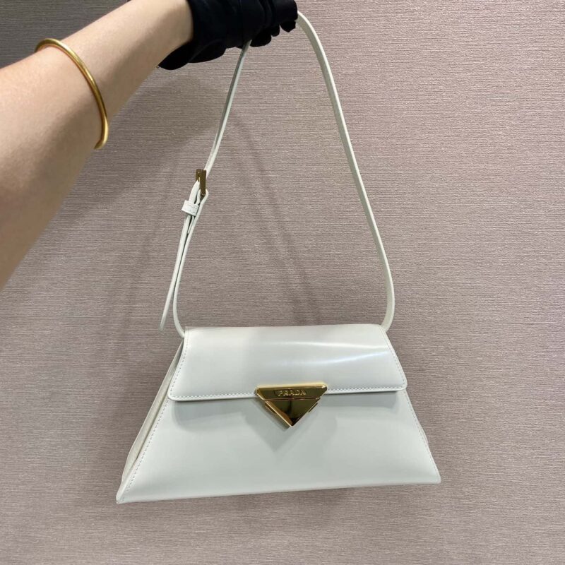PRADA 进口亮面小牛皮单肩包 1BD343白色