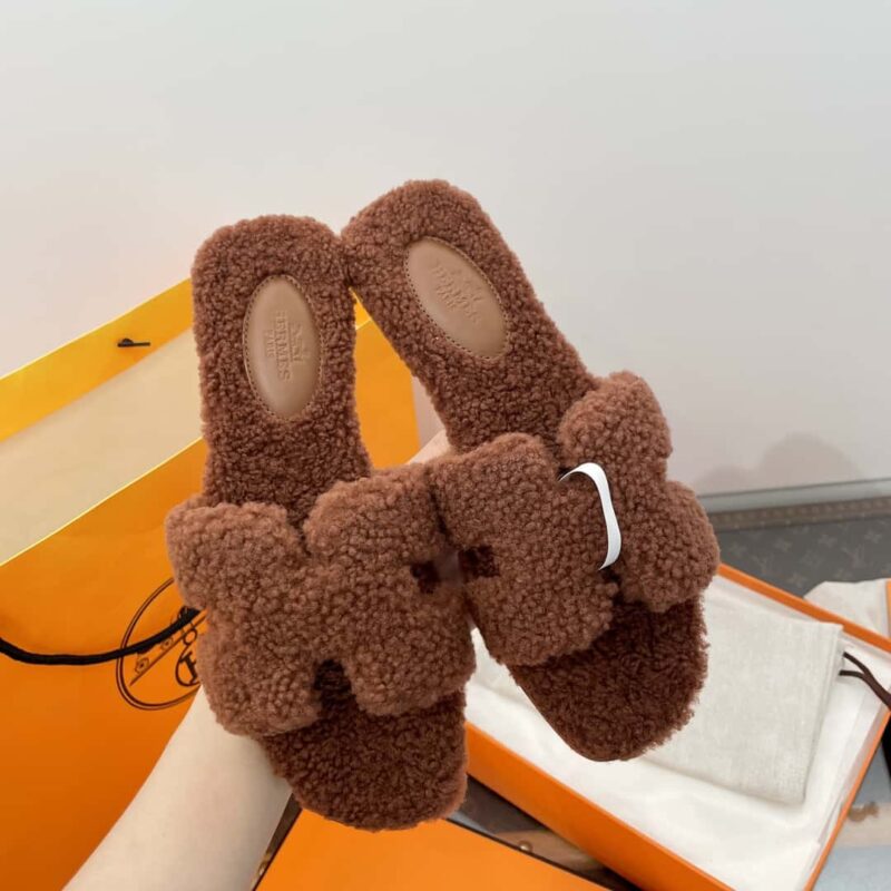 Hermès 泰迪🐻棕色毛毛拖鞋