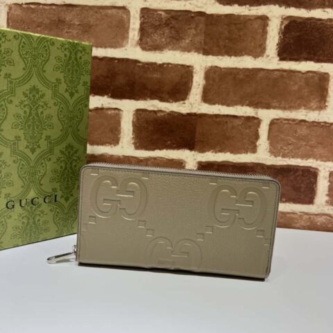 GUCCI 超级双G全拉链式钱包 739484大G灰压