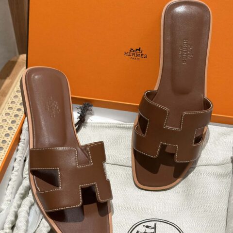 Hermès 真皮大底 H拖鞋 深棕