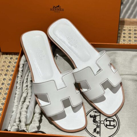 Hermès 真皮大底 H拖鞋 白色