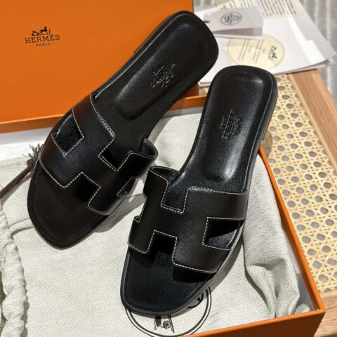 Hermès 真皮大底 H拖鞋 黑色