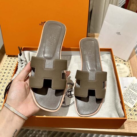 Hermès 真皮大底 H拖鞋 大象灰