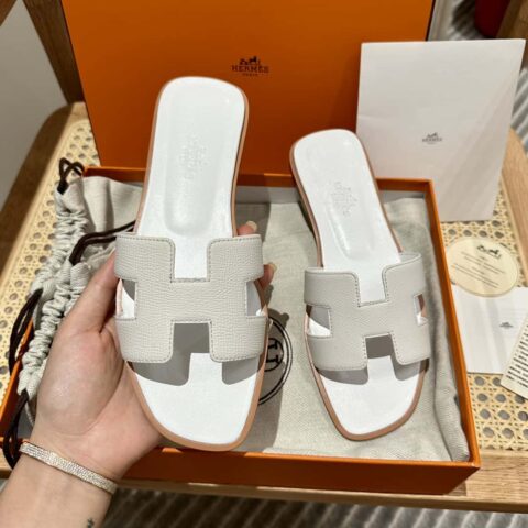 Hermès 真皮大底 H拖鞋 白色