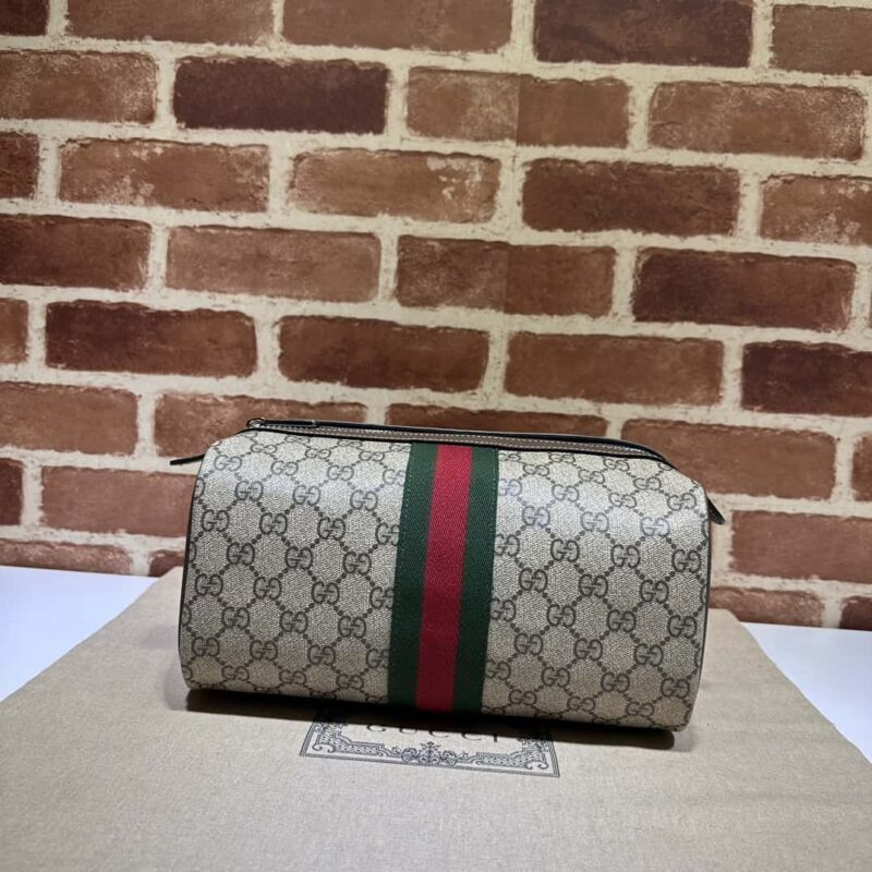 GUCCI 饰织带洗漱包 759689啡PVC