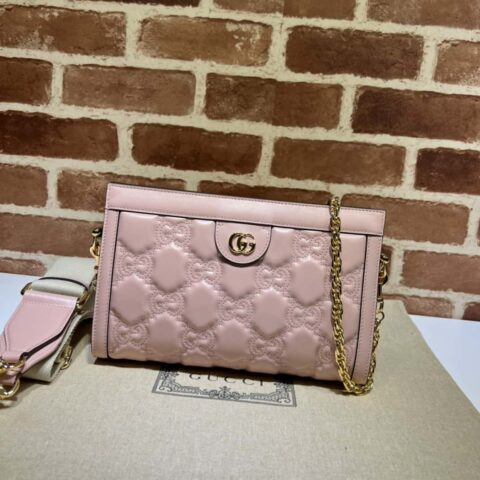 GUCCI GG Matelassé皮革小号手袋 702200粉色绣G