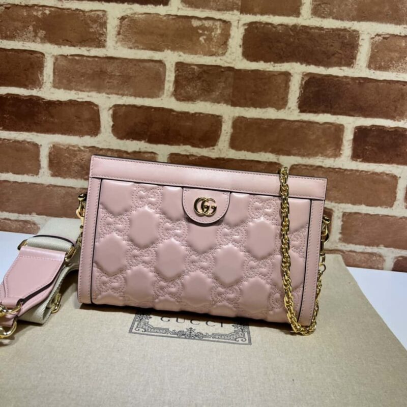 GUCCI GG Matelassé皮革小号手袋 702200粉色绣G