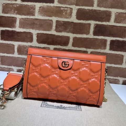 GUCCI GG Matelassé皮革小号手袋 702200橙色绣G