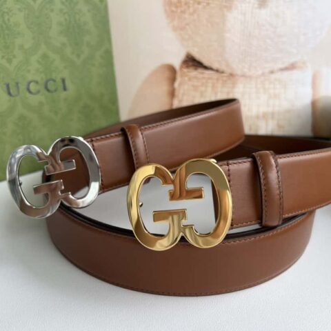 GUCCI 互扣式双G搭扣 牛皮腰带 4.0cm