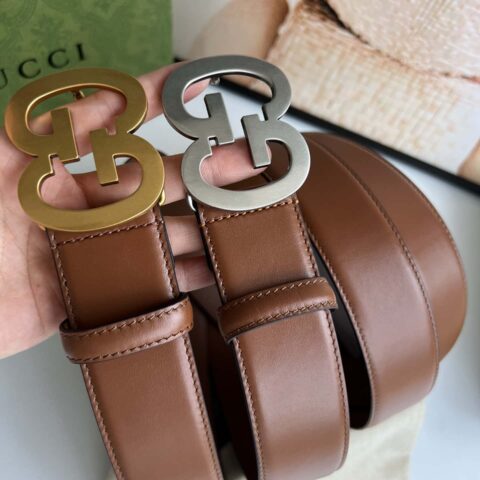 GUCCI 互扣式双G搭扣 牛皮腰带 4.0cm