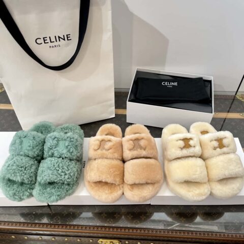 CELINE 赛琳秋冬凯旋门毛毛拖鞋