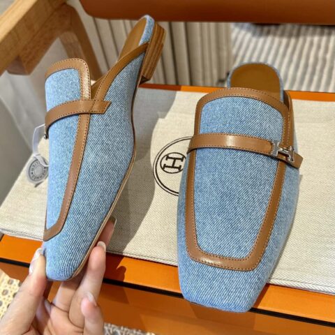 Hermes爱马仕 2023最新半拖穆勒鞋🐎🐎🐎牛仔蓝