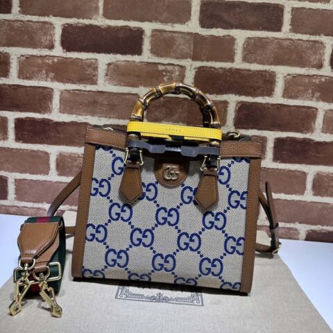 Gucci Diana竹节小号托特包 702721大G蓝布