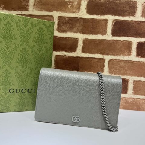 GUCCI GG Marmont 系列迷你链条手袋 497985灰双色