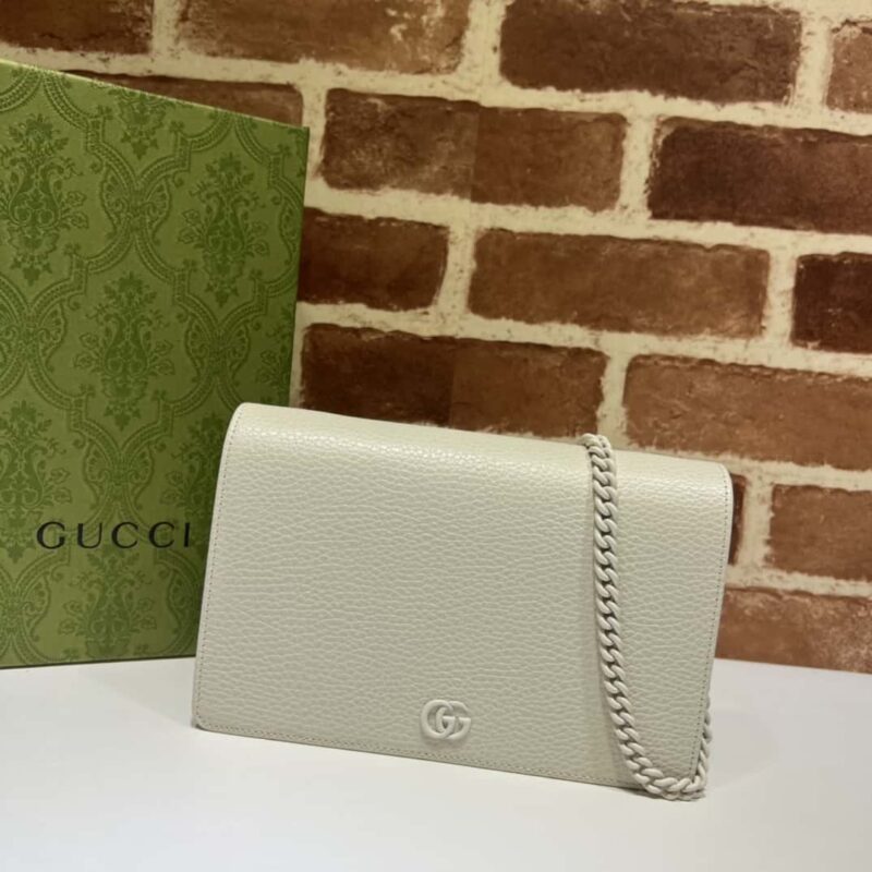 GUCCI GG Marmont 系列迷你链条手袋 497985米白双色