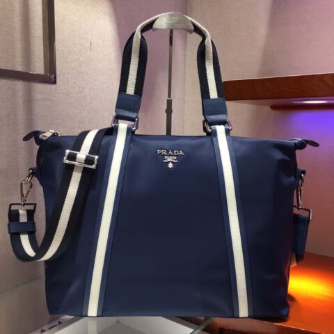 PRADA 进口降落伞布料＋进口牛皮 手提包 2096蓝