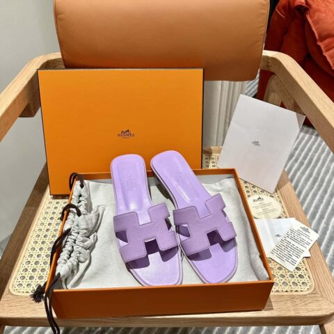 Hermès 真皮大底 H拖鞋 紫色