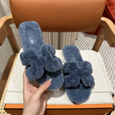 Hermès 羊羔毛毛毛H拖鞋