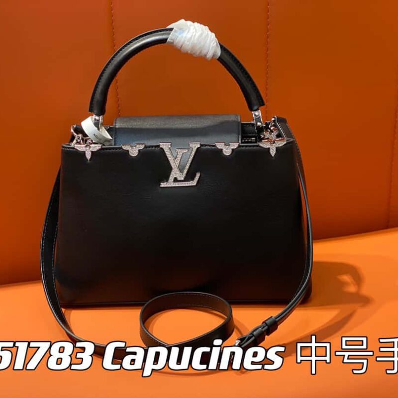 【原单精品】M51783黑色 全皮cap那英款系列 花冠拼白钻款 Capucines 中号手袋