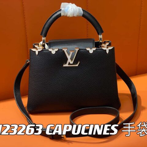 【原单精品】M23263黑色 全皮cap那英款系列 CAPUCINES BB 手袋 本款 Capucines BB Flower Crown 手袋