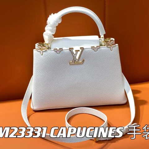【原单精品】M23331白色 全皮cap那英款系列 CAPUCINES 中号手袋 本款 Capucines BB Flower Crown 手袋