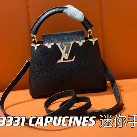 【原单精品】M23263黑色 全皮cap那英款系列 CAPUCINES 迷你手袋 Capucines 迷你Flower Crown 手袋