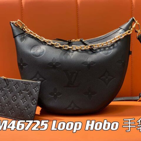 【原单精品】M46725黑色全皮 月亮包系列 本款 Loop Hobo 手袋