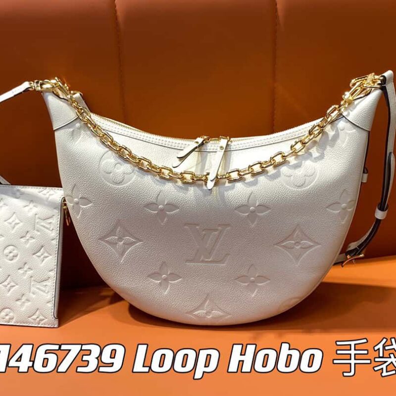 【原单精品】M46725米白色全皮 月亮包系列 本款 Loop Hobo 手袋