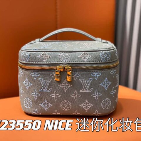 【原单精品】M23550浅灰全皮 化妆包系列NICE 迷你化妆包 M44495 灰色（镂空）