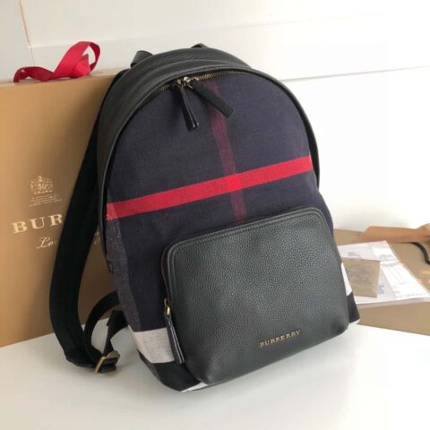 Burberry巴宝莉 Canvas 格纹双肩包 蓝色