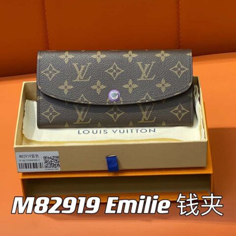 【原单精品】M82919 老花紫色 翻盖钱包系列 Emilie 钱夹 m82919 m82920