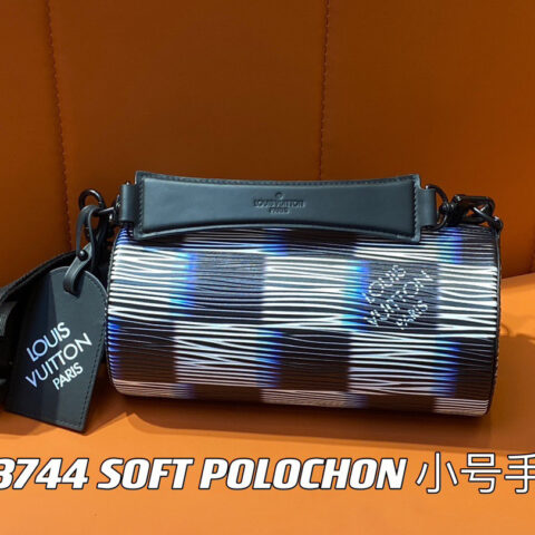 【原单精品】M23744黑夜棋盘格子 全皮水波纹圆筒包系列 SOFT POLOCHON 小号手袋