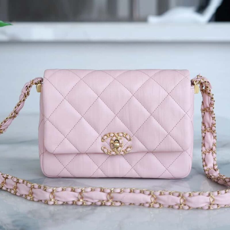 CHANEL 23k 秋冬系列19 宽肩带口盖包 AS4423粉色