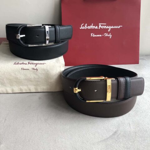 Ferragamo菲拉格慕 男士3.5cm针式扣 双面可用头层牛皮腰带