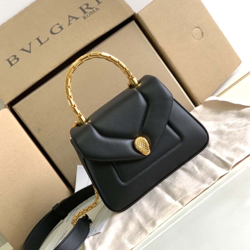 BVLGARI宝格丽 SERPENTI REVERSE系列小号手提包 292128黑色20CM