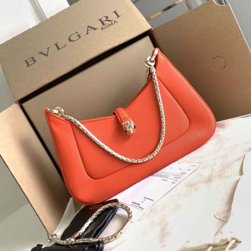 BVLGARI宝格丽 SERPENTI BAIA系列小号肩包 293208橘红玛瑙橙色 27CM