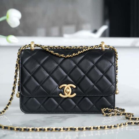 CHANEL 24C 原厂小牛皮 双金球𝟐𝟐𝐜𝐦 黑色 AS2649