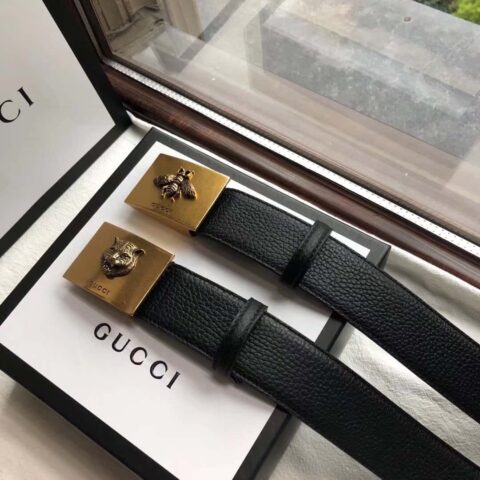 GUCCI logo复古设计腰带原版荔枝纹理4.0cm腰带