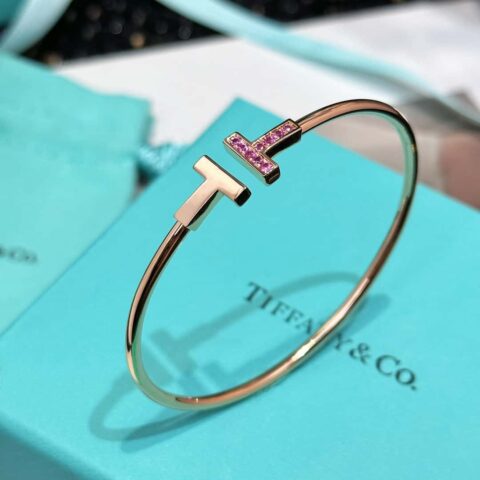 粉钻款☀️Tiffany&co 蒂芙尼 经典款T字系列 绿松石带钻玫瑰金双T手镯 ☀️