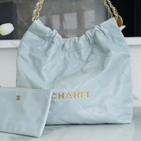 CHANEL 23C 22手袋 正品尾皮 雾霾蓝 中号 AS3261