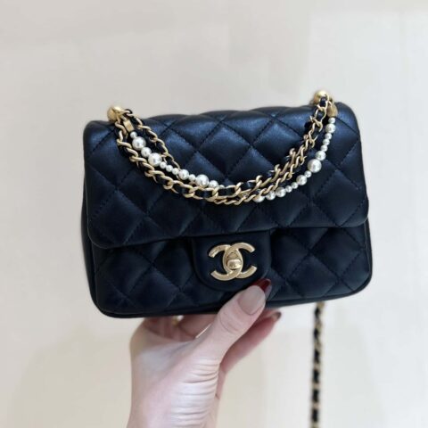 CHANEL 24P 春夏预告系列限量版珍珠方胖子 AS4385黑色