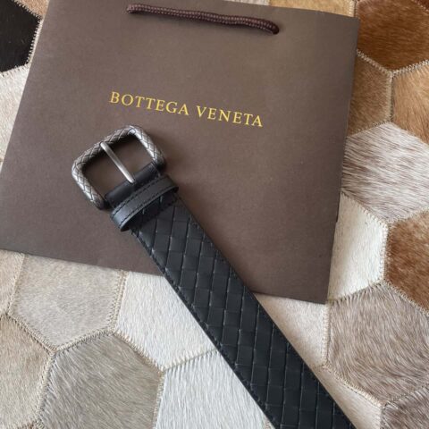 Bottega Veneta 葆蝶家 男士手工编织头层牛皮花纹雕刻针扣腰带3.5cm