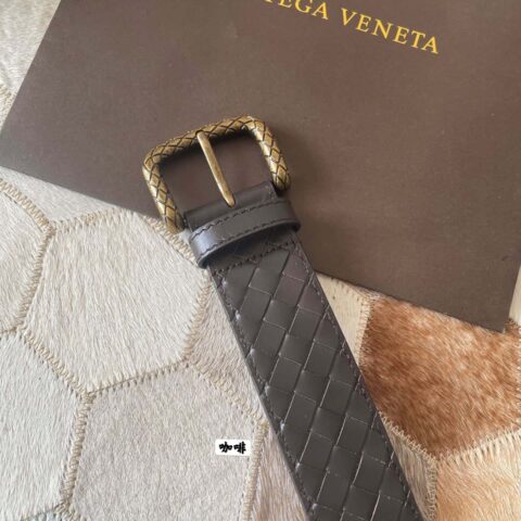 Bottega Veneta 葆蝶家 男士手工编织头层牛皮花纹雕刻针扣腰带3.5cm
