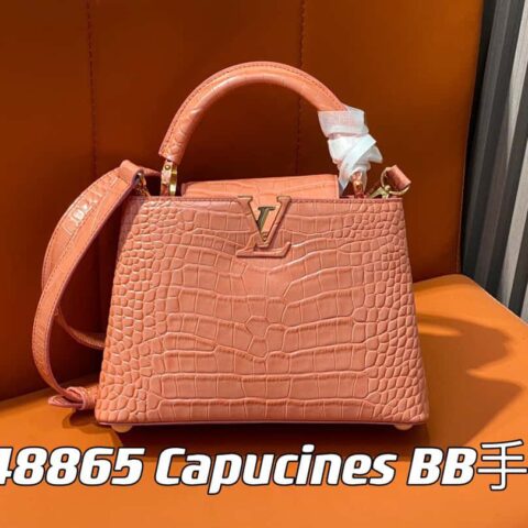 【原单精品】M48865橙色 鳄鱼纹全皮cap那英款系列 Capucines BB手袋