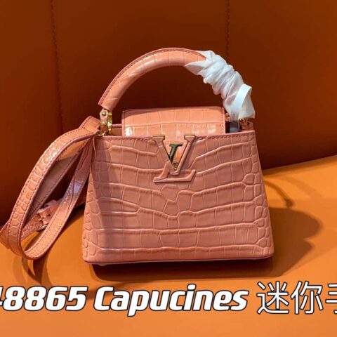 【原单精品】M48865橙色 鳄鱼纹全皮cap那英款系列 Capucines 迷你手袋